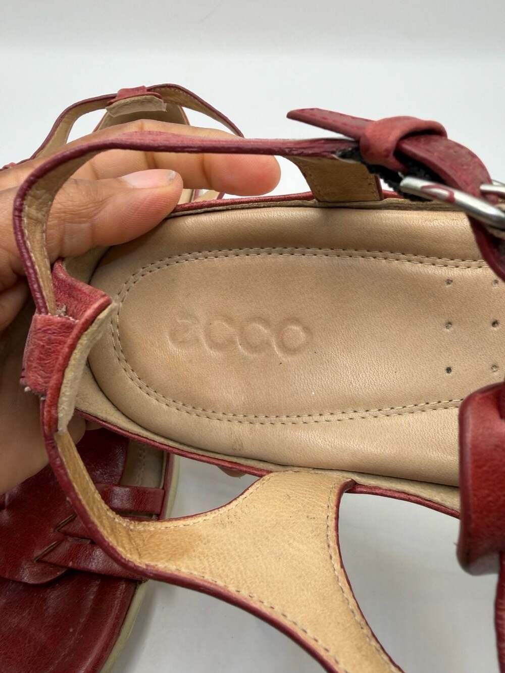ECCO Red Leather Sandals Size 41 Gladiator Strappy Flat - Picture 7 of 8